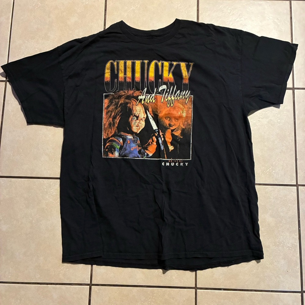 Bride of Chucky Men's 2XL Black Graphic Short Sleeve Horror T-Shirt